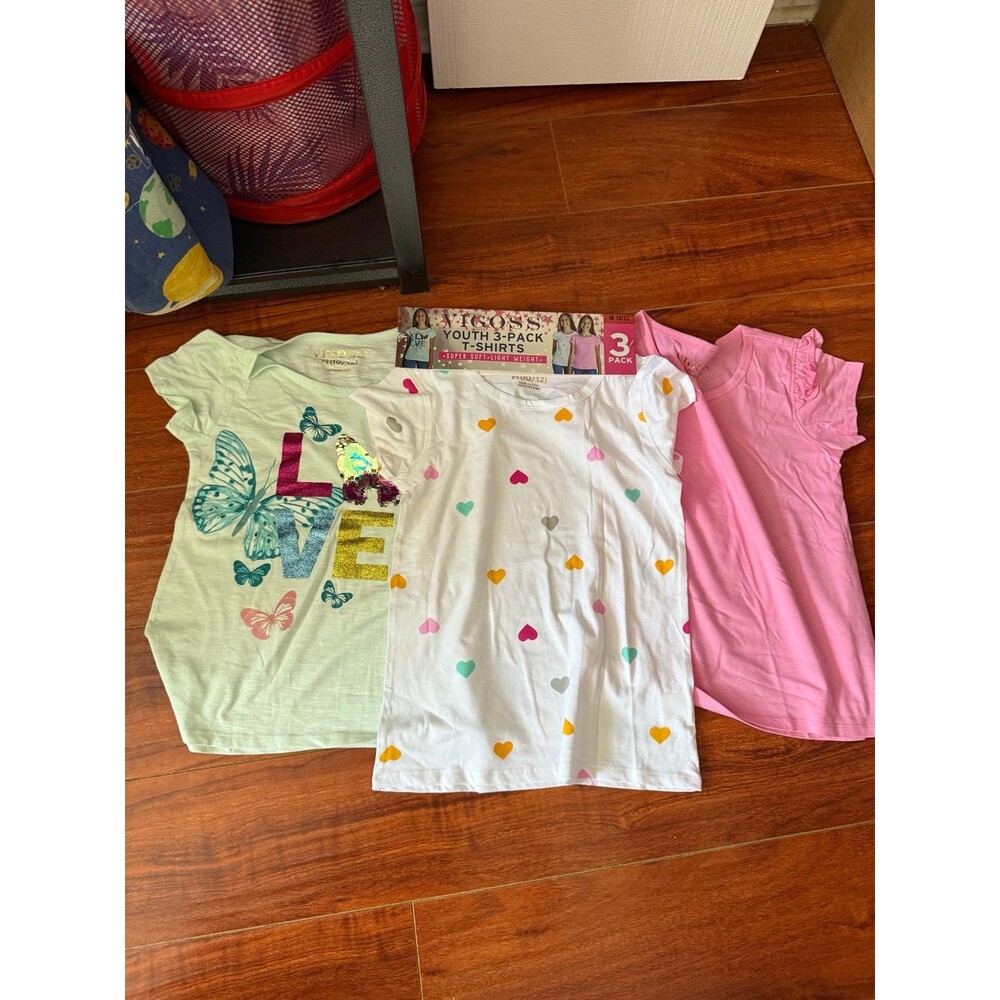 VIGOSS Youth Girls 3-Pack T-Shirts Size M (10/12)